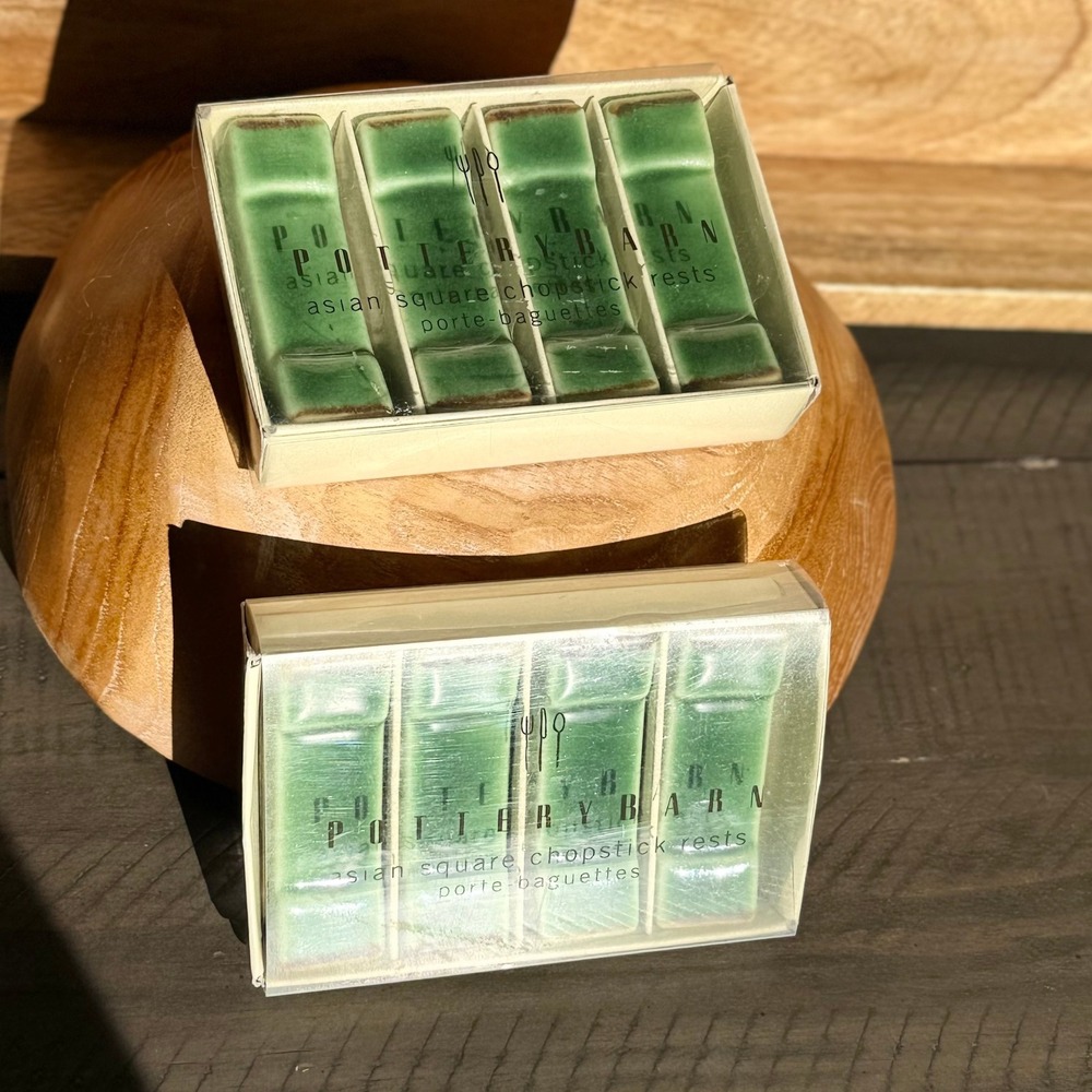 Pottery Barn Asian Square Chopstick Rests Holder Set of 4 Green‎ Ceramic - Picture 6 of 6